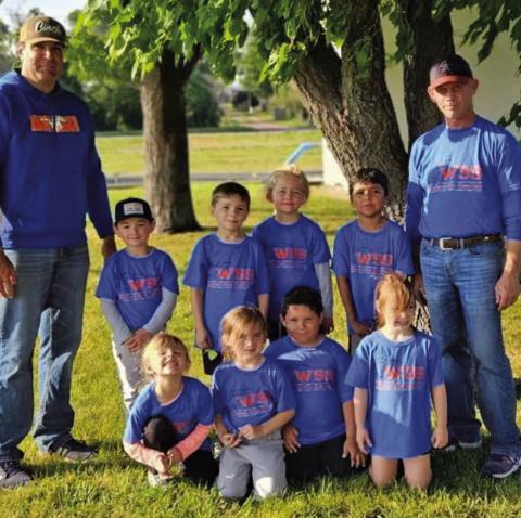 2024 Western Sires Gordon T-Ball team. Front row: (L-R) Addison Vinton, Sydney Hurlburt, Marco Cabellero, and Kendall Coats. Back row: (L-R) Coach Will Smith, Hayes Smith, Braxton Anderson, Sutton Simmons, Jackson American Horse, and Coach Randy Hurlburt. Not pictured: Christian Herrara. Courtesy Photo