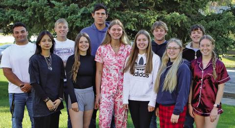 The 2024 Gordon-Rushville Homecoming Court. Front row: (L-R) Iris Clark, Braylynne McKimmey, Emma Martins, Delani Davis, Rylie Shultz, and Rylie Barker. Back row: (L-R) Toby Berndt, Austin Child, Lain Tausan, Wyatt Feddersen, and Kyler Vincent. Not pictured: Bronson Freeseman. Photo by Scott Bidroski