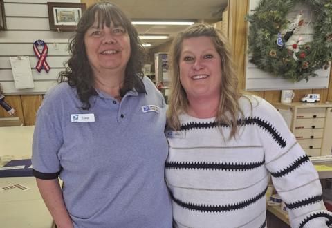 (Photo by Chris Heiser) Diane Grimm (left) and Kirby Roffers (right) have recently moved into the Postmaster roles in Rushville and Gordon. Grimm has taken over the leadership role in Rushville while you will find Roffers at the Gordon Post Office.