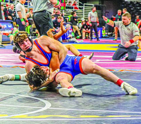 Photo by Blake Peterson Junior Kyler Vincent picked up career win #100 and his second medal during the 2024 NSAA State Wrestling tournament this past weekend, February 15-17.