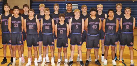 (Photo by Scott Bidroski) The 2025-26 Gordon-Rushville Boys Basketball team. Front row: (L-R) Ian Mills, Khai Janssen, Jackson Roffers, Iram Hunter, Riley Lefler, Alan Wounded Foot, Elijah Ross, and Liam Keracik. Back row: (L-R) Aiden Heiser, Joey Ziller, Ayden Swiggum, Kannon Leeper, Braylon Holston, Daniel Martins, Case Scheenen, and Luke Laws. Not pictured: Robert Moore. 