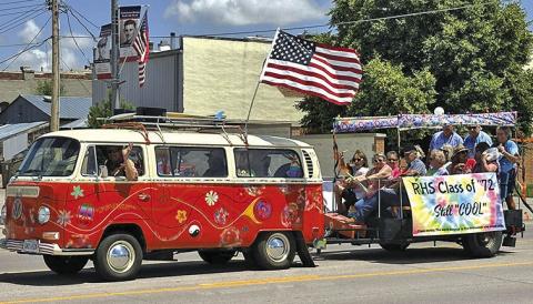 Photo by Heidi Beguin RHS Class of ‘72 proves they are still cool, riding in one of the more colorful floats in the parade on Saturday, July 5.