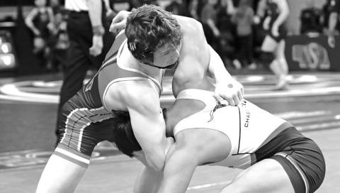 Photo by Jeremy Buss Photography Junior Kyler Vincent wrestles Chase County’s Luis Co in the fifth place match at the NSAA