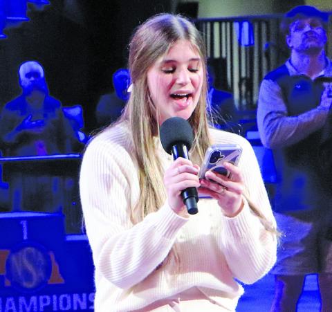 (Photo by Blake Peterson) GRHS junior Amara Funk was chosen to sing the National Anthem Saturday at the NSAA State Wrestling Tournament.