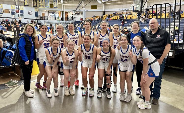 (Photo by Scott Bidroski) The Gordon-Rushville Girls Basketball team finished in third place at the Western Trails Conference Tournament on Saturday, February 8. The Mustangs downed the Morrill Lions by the final score of 46-30 for the bronze medal.