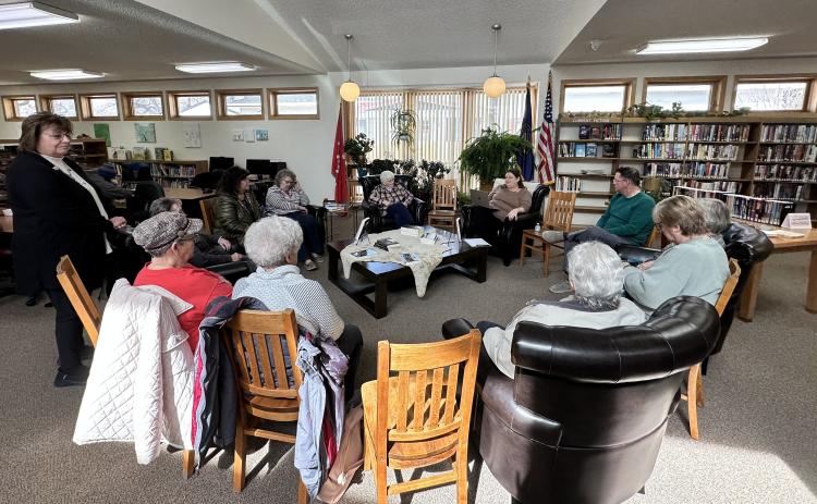(Photo by Scott Bidroski) On Wednesday, March 19, Gordon resident Lisa Hare hosted a book signing and reading at the Gordon Library. Hare has written two books, which are currently for sale, she also read a chapter from another book she is currently working on.