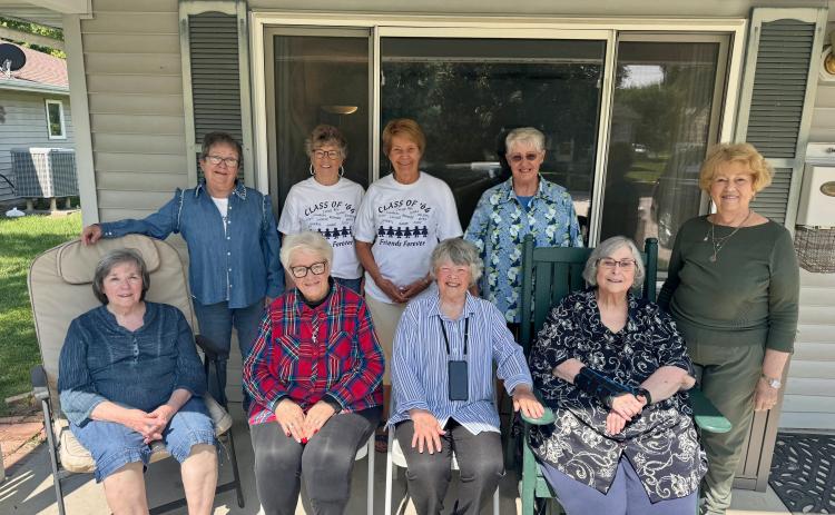 (Courtesy Photo) A group of women from the Gordon High School Class of 1964 gathered in Crete, Neb. for some fun. Those in attedance included: Front row (L-R) Jane Frey Pierce, Jo Hitchcock Clements, Dana Chappell Ostrander, Beverlee Shepard Paul. Back row: (L-R) Judy Ostrander Forster, Bonnie Sutton McDonnell, Marie Nielsen Jenkins, Judy McGinley Quible, Myra Wheeler Ward.