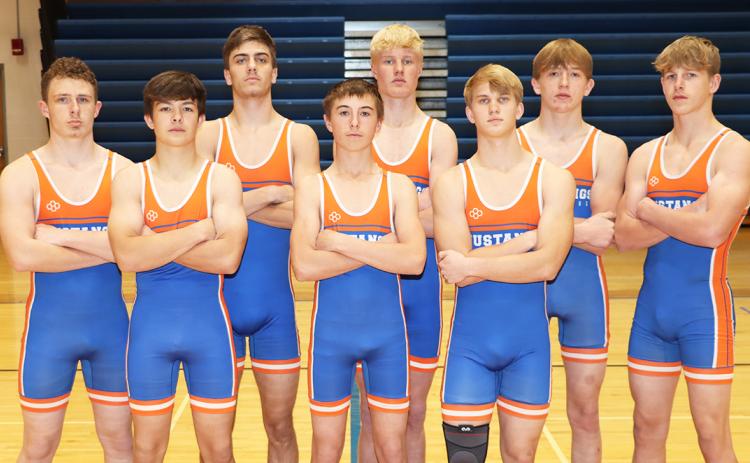 (Photo by Scott Bidroski) The 2025-26 Gordon-Rushville Boys Wrestling team. Front row: (L-R) Trevyn Younkin, Kray Otte, and Asa Funk. Back row: (L-R) Caden Sommers, Tristin Costello, Jaxon Kearns, Hunter Brewer, and Broden Rawles. Not pictured: Dominic Ibis.