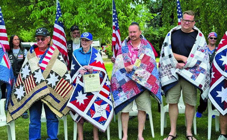 Courtesy Photo Six Veterans were honored on Sunday, June 16 at Bernard Ganshert’s home in Gordon. Those honored included: (L-R) US Army Pat Reddy, USAF Bernard Ganshert, USAF Lola Ganshert, USAF Chris Ganshert, US Navy Scot Ganshert, and USAF Eric Ganshert.