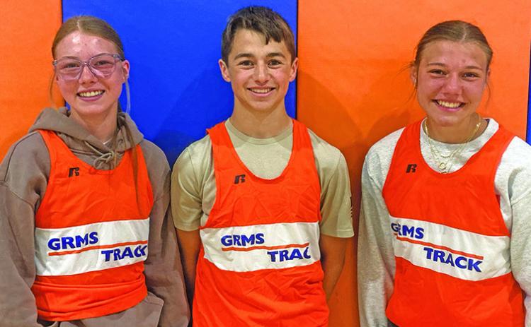 Courtesy Photo This trio consisting of (L-R) Kennedy Kearns, Khai Janssen, and Brittney Dehning set both school and Western Trail Conference records during the meet in Morrill, Neb. on Thursday, April 17.
