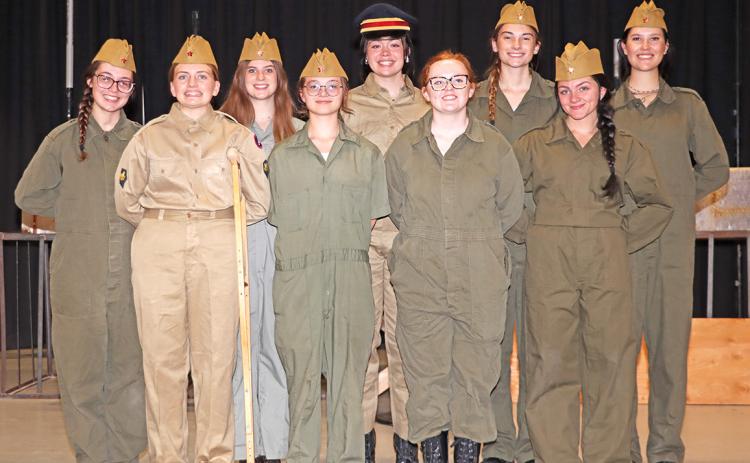 The cast of the 2025 Gordon-Rushville High School One Act. Front Row: (L-R) MacKenzie Simonson, Arya Lukassen, Haley Dane, and Micah Hotz. Back Row: (L-R) Kenzie Fiscus, Amara Funk, Rowan Simonson, Claire Wellnitz, and Kathryn Cox. Not pictured: Keeten Sauer and David Leonard Photo by Scott Bidroski