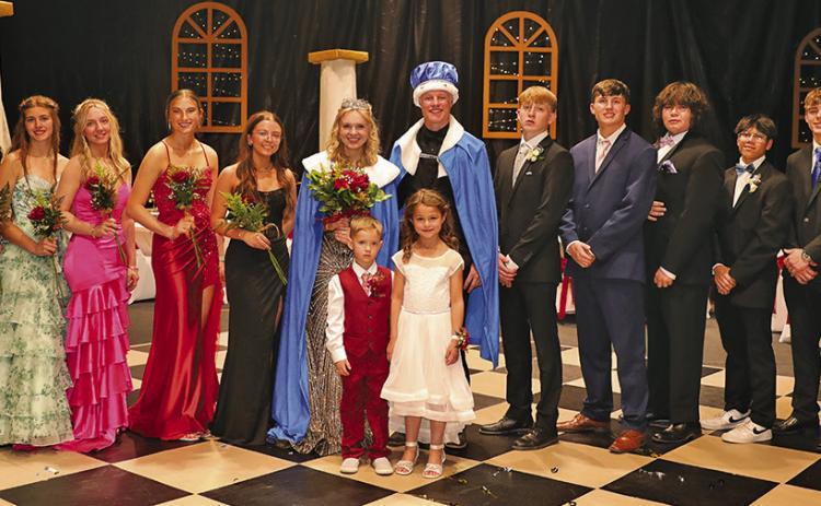 (Photo by Amanda Hotz) Gordon-Rushville High School hosted it’s 2026 Prom on Saturday, April 11. The theme for this year was “A Night on the Ship of Dreams.” Seniors Marlee Keracik and Jaxon Kearns were crowned Queen and King respectively. Pictured in the photo include: Homecoming Queen Amara Funk, Kylie Goings, Lindsey Simonson, Taylor Gieselman, Claire Wellnitz, Reese Simonson, Keracik, Kearns, Hunter Brewer, Turner Anderson, Seth Mills, Elijah Ross, Daniel Martins, and Homecoming King Johnny Ziller.