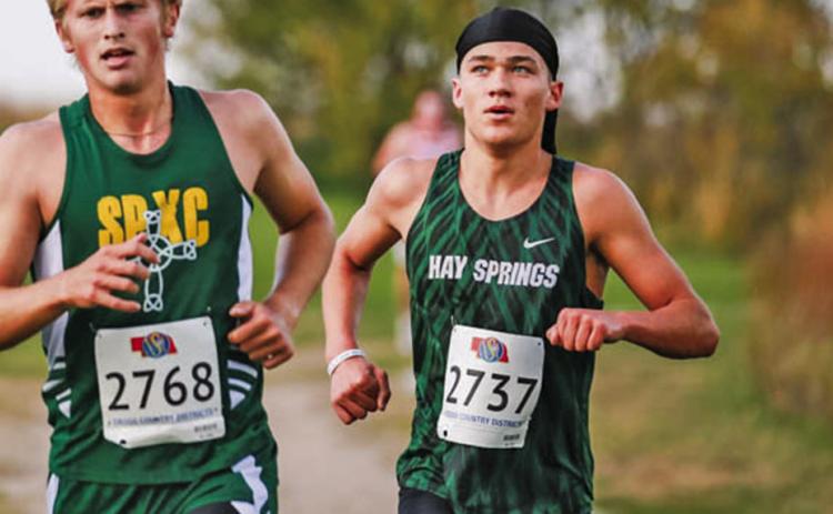 (Photo by Cassie Banks) Senior Parker Wellnitz cruises during the Class D-6 District race on Thursday, October 16. The senior made it four in a row, finishing in sixth place to qualify for State XC in Kearney on October 24.