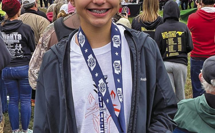 (Photo by Amy Schmidt) Gordon-Rushville High School junior Rarity Cournoyer finished in third place at the 2025 Nebraska State Cross Country meet held in Kearney, Neb. on Friday, October 24.