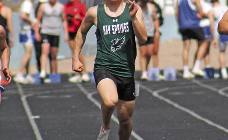 Photo by Jessica Mintken Senior Gage Mintken had a strong showing at the Alliance Invite, medaling in all four events he was placed into including the 100, 200, Triple Jump, and Long Jump.