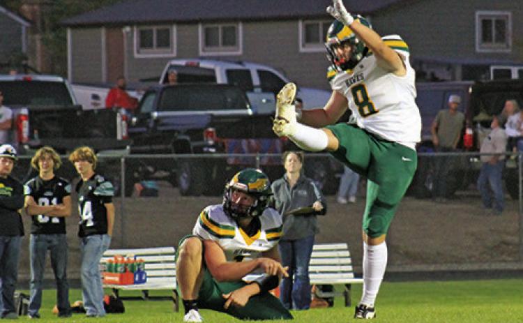 Photo by Jessica Mintken Senior Hunter McDonald boots one through the uprights against Creek Valley on Friday, September 20. The Hawks would win the contest convincingly, 81-6.