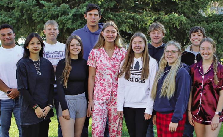 The 2024 Gordon-Rushville Homecoming Court. Front row: (L-R) Iris Clark, Braylynne McKimmey, Emma Martins, Delani Davis, Rylie Shultz, and Rylie Barker. Back row: (L-R) Toby Berndt, Austin Child, Lain Tausan, Wyatt Feddersen, and Kyler Vincent. Not pictured: Bronson Freeseman. Photo by Scott Bidroski