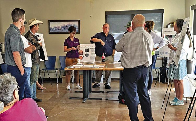 (Photo by Scott Bidroski) Members of the Nebraska Public Power team and the Rushville community met for a Coffee and Conversation event on Monday, August 11. The topic of the morning was the selection of Rushville a potential site for a Nuclear Power plant.