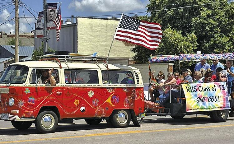 Photo by Heidi Beguin RHS Class of ‘72 proves they are still cool, riding in one of the more colorful floats in the parade on Saturday, July 5.