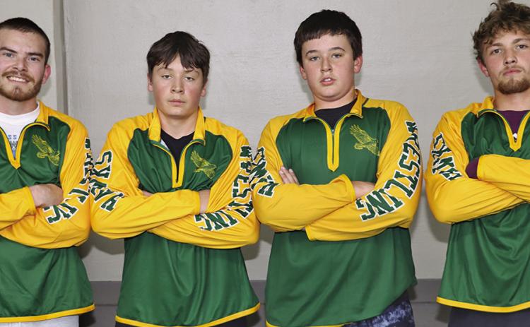 (Photo by Scott Bidroski) The 2025-26 Hay Springs Boys Wrestling team. Pictured: (L-R) Mason Albrecht, Kooper Scott, Easton Johnson, and Tripp Buettner. Not pictured: Riggen Binger, William Gaswick, and Royal Terrel.